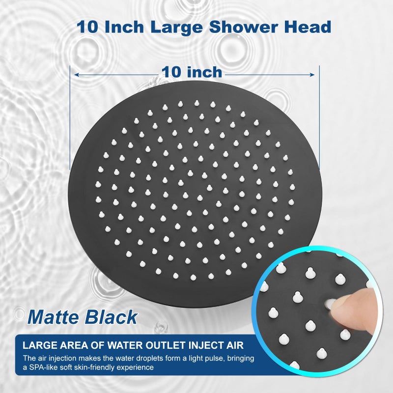 Midanya Round Rainfall Shower Head High Pressure Stainless Steel Waterfall Large Rain Shower Head Ultra Thin Design,Matte Black 10 Inch - Image 4